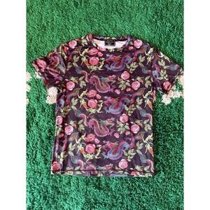 Creative Destruction Dragon Rose Print Short‎ Sleeve T Shirt Mens Medium